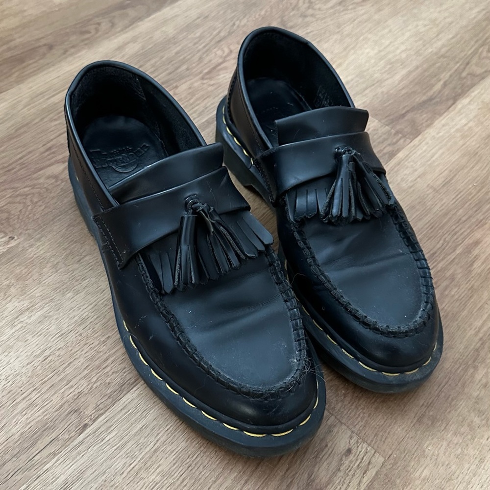 Dr Martens ADRIAN Yellow Stitch Leather Tassel Loafers